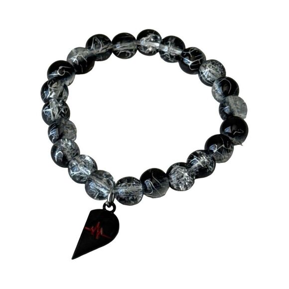 Red and Black Heartbeat Couples Bracelet - Picture 4 of 5